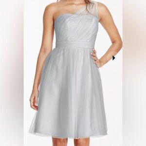 David's Bridal Dress Light Blue/Gray Sz 10  Short One Shoulder Prom‎ Homecoming